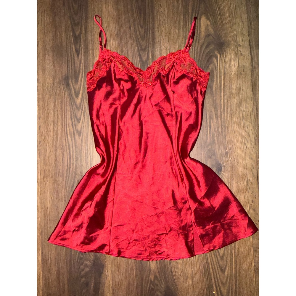 Y2K Victorias Secret Red Lace Trim Slip Dress Size XS